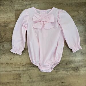The Beaufort Bonnet Company Beatrice Bow Onesie Palm Beach Pink 2T